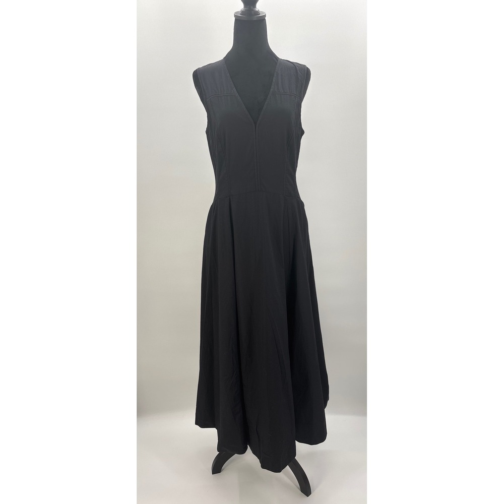 Madewell V-Neck Circle Seamed Maxi Dress True Black Sleeveless Cotton 6 NW050 - Picture 6 of 13